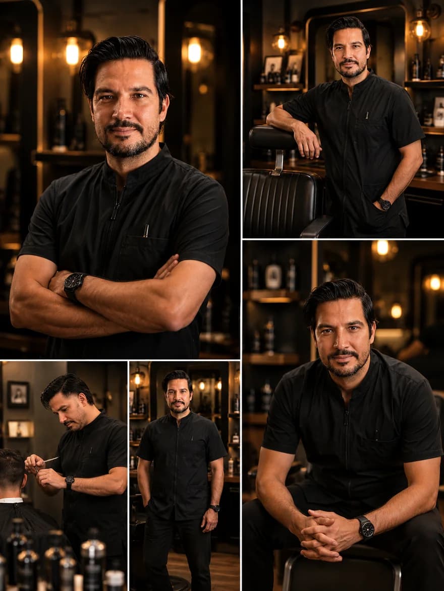 Denis Garcia atendendo na barbearia